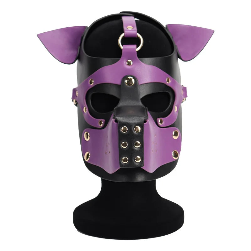 Unisex Leather Harness Dog Mask Headgear. Fetish and Role Play. - GUMARIE