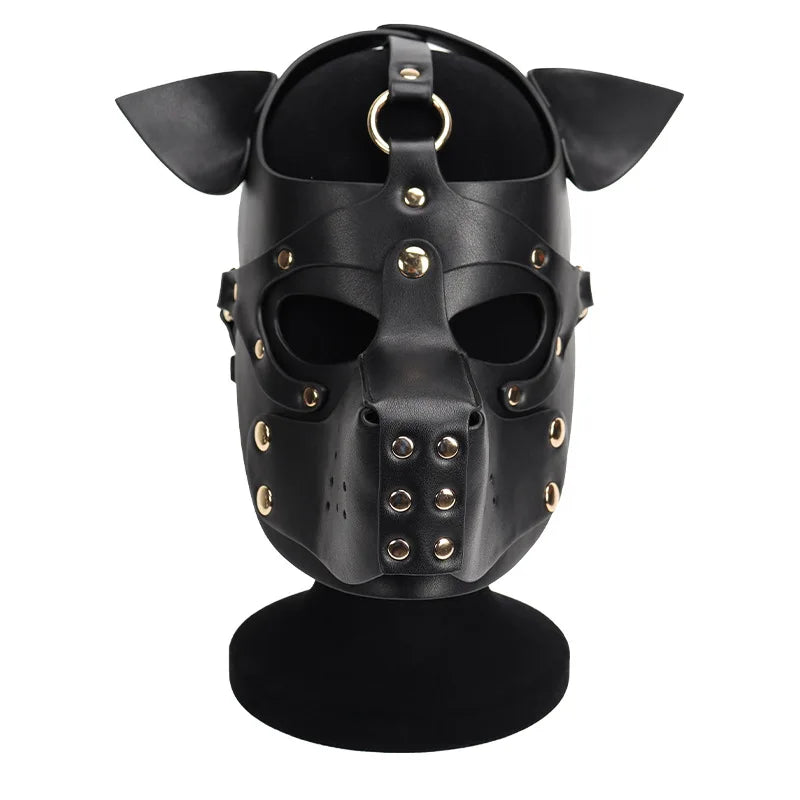 Unisex Leather Harness Dog Mask Headgear. Fetish and Role Play. - GUMARIE