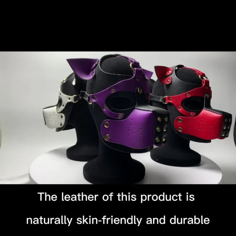 Unisex Leather Harness Dog Mask Headgear. Fetish and Role Play. - GUMARIE