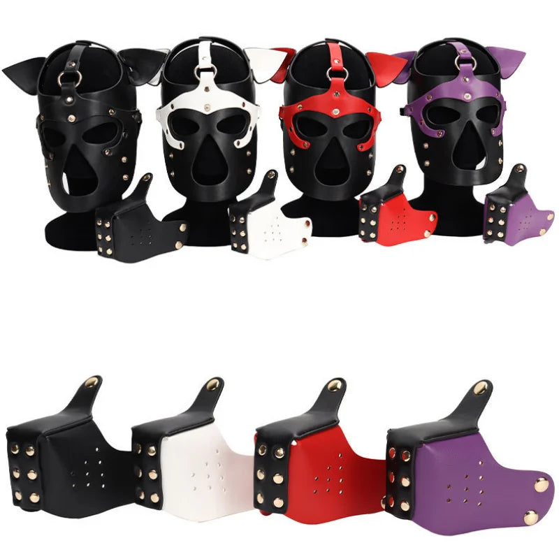 Unisex Leather Harness Dog Mask Headgear. Fetish and Role Play. - GUMARIE