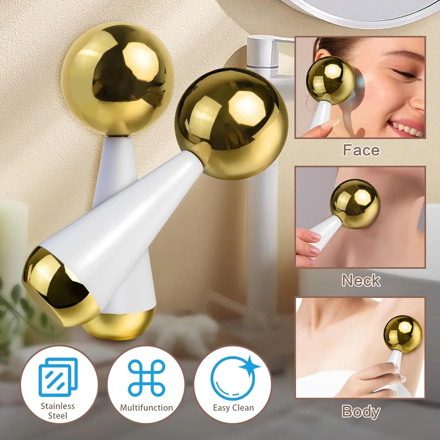 ❄️ 360° Stainless Steel Ice Globes for Face & Eyes – Cryo Facial Massage Tool - GUMARIE WELLNESS