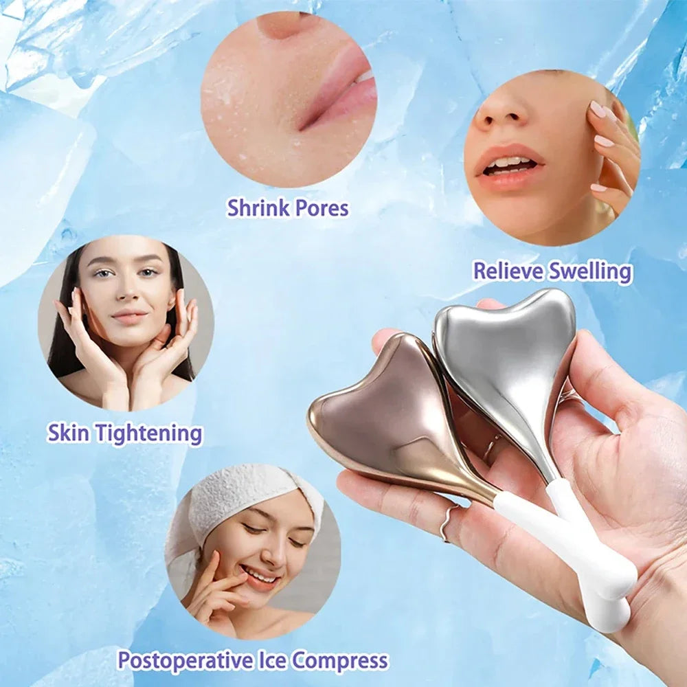 Heart-Shaped Stainless Steel Cryo Sticks – Ice Globes for Face &amp; Body (2pcs + Case) - GUMARIE WELLNESS